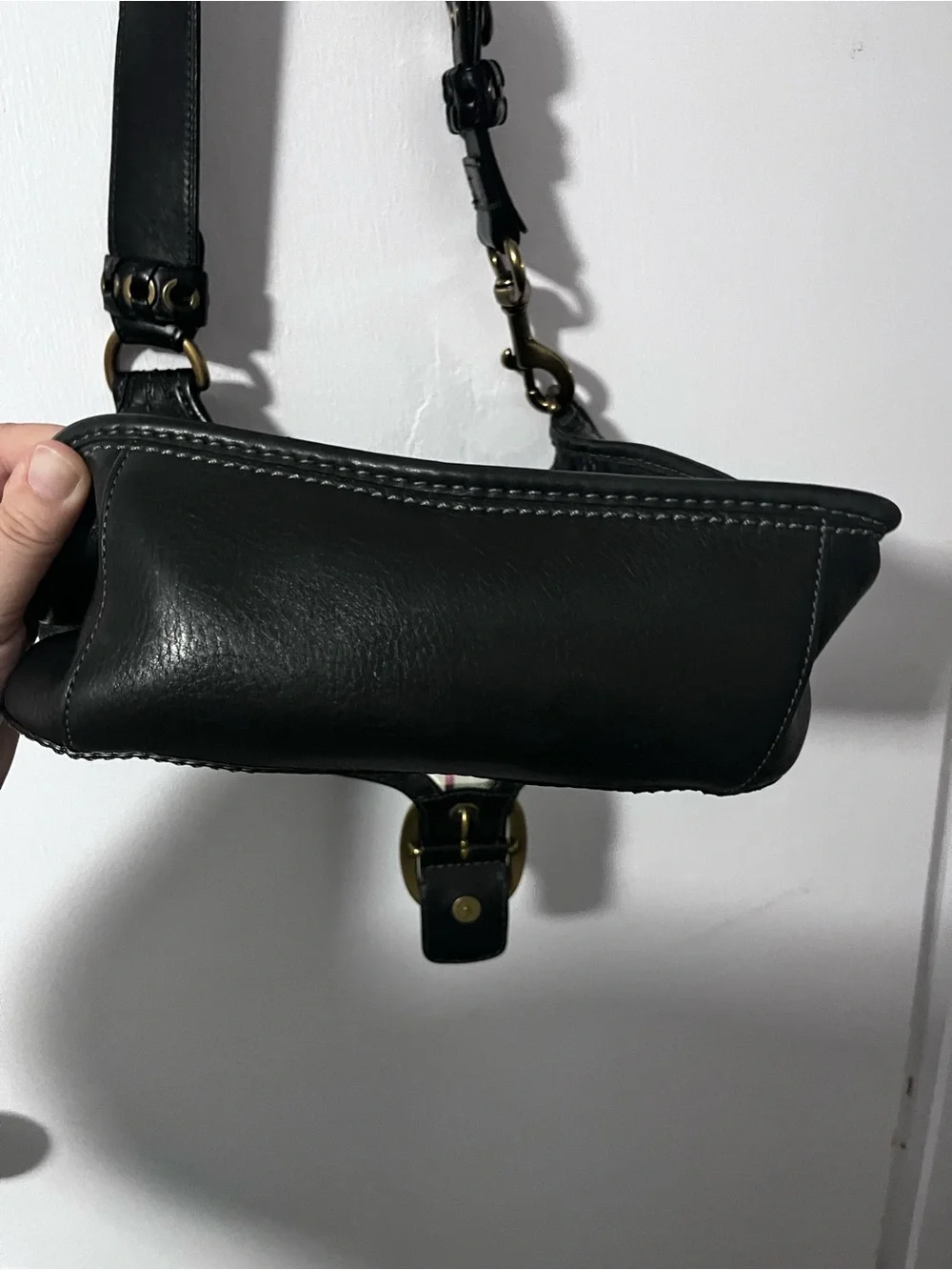 Coach Black Leather Bleecker Flap with Brass Buckle